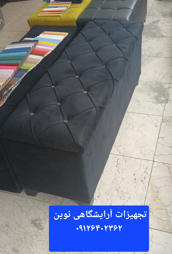 پاف سه نفره باکسدار پارچه ای و چرم دررنگ بندی متنوع بابهترین متریال پارجه وکیفیت بالا