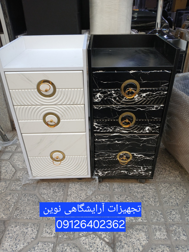ترولی آرایشگاهی چوبی وکیوم دررنگ بندی سفیدومشکی