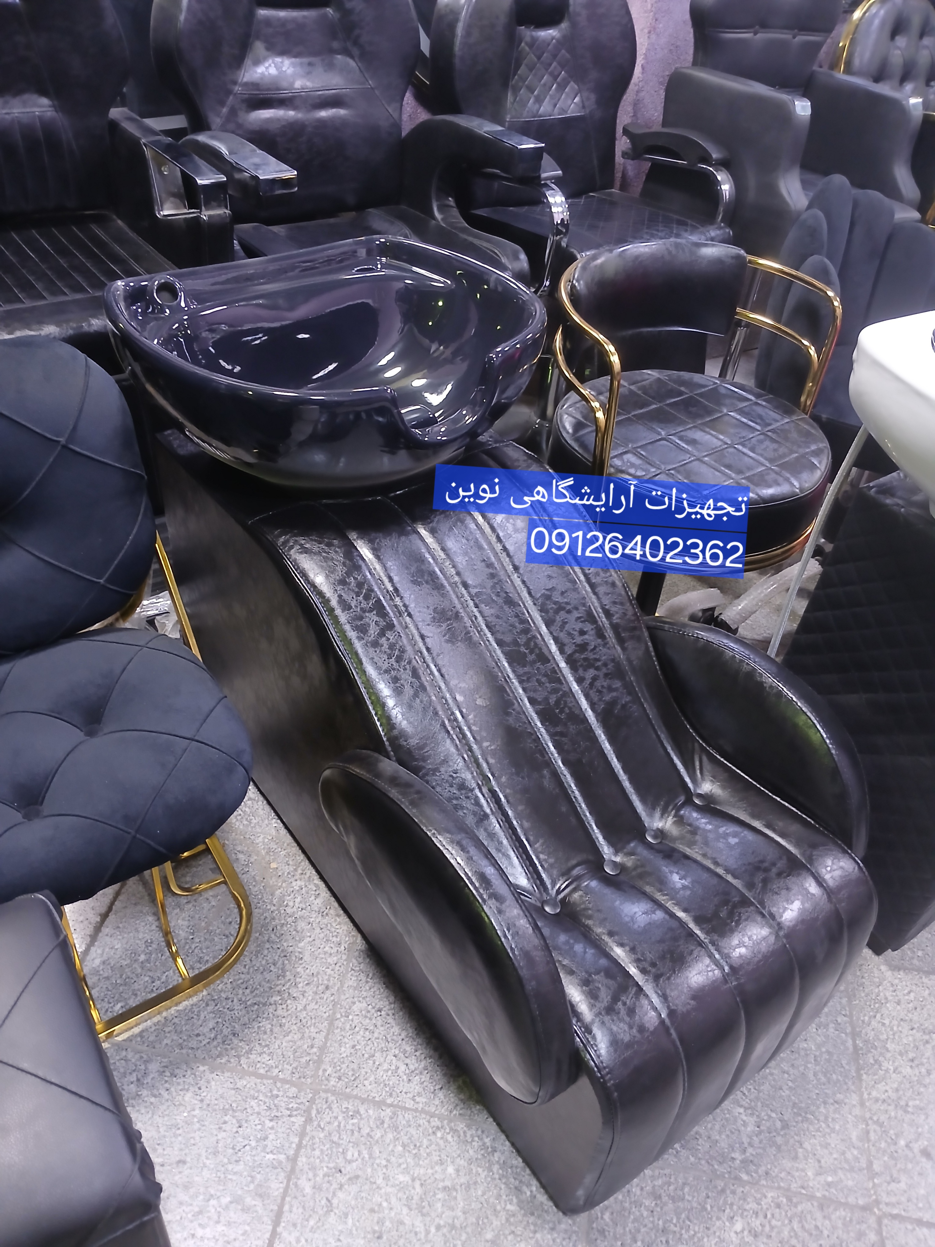 سرشور آرایشگاهی مبلی روکش چرم براق باسنگ وشیرآلات