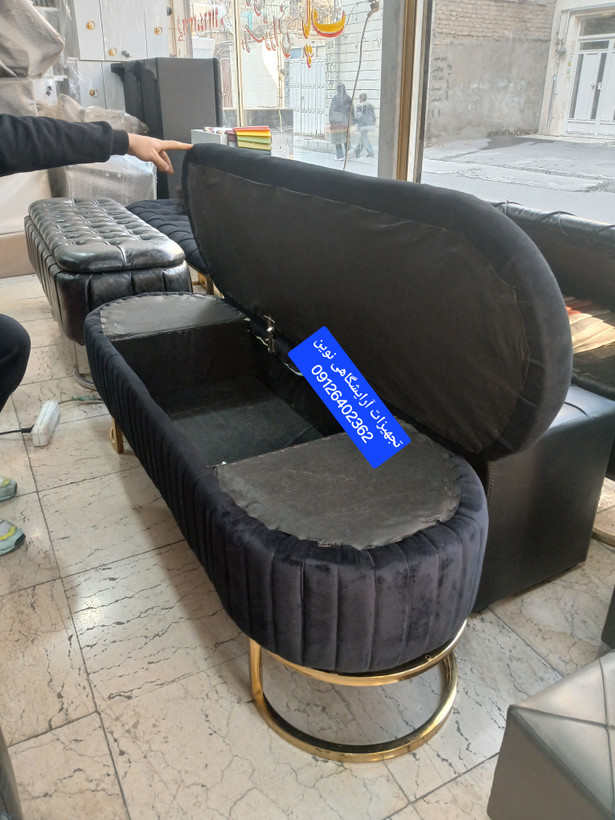 پاف ساده سه نفره شیاری دررنگ بندی متنوع پارچه وچرم